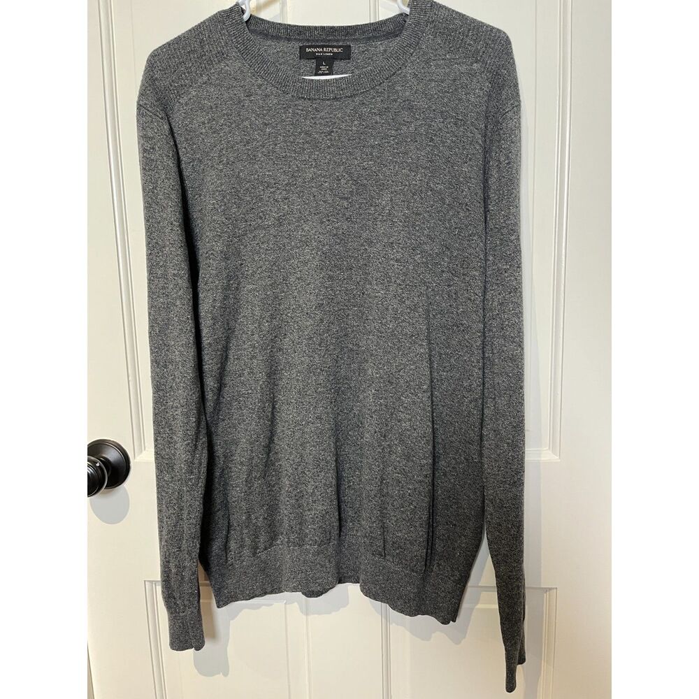 Banana Republic Men’s L Silk Linen Sweater Gray Crewneck 55% Silk 45% Linen